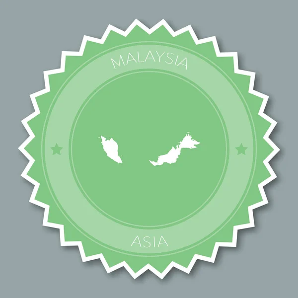 Insignia de Malasia diseño plano Adhesivo redondo de estilo plano de colores de moda con mapa de país y nombre — Vector de stock