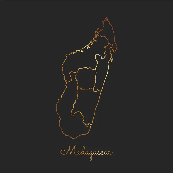 Madagaskar-Landkarte mit goldenem Gefälle auf dunklem Hintergrund Detailkarte Madagaskar — Stockvektor