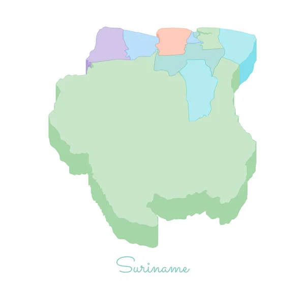 Suriname region map colorful isometric top view Detailed map of Suriname regions Vector — Stock Vector