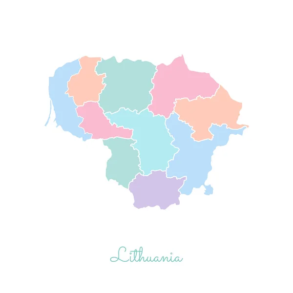 Литва мапа області барвисті з білим начерки диференційований карта Литва регіонів вектор — стоковий вектор