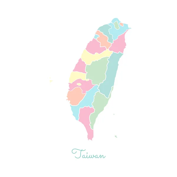 Taiwan regio kleurrijke kaart met witte contouren gedetailleerde kaart van Taiwan regio's vectorillustratie — Stockvector