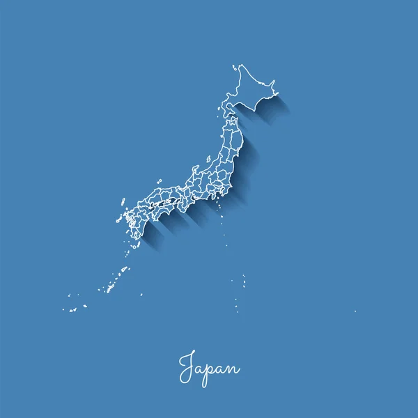 Japan regionen karta blå med vit kontur och skugga på blå bakgrund detaljerad karta över Japan — Stock vektor