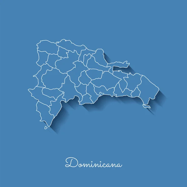 Dominicana mapa de la región azul con contorno blanco y sombra sobre fondo azul Mapa detallado de — Vector de stock