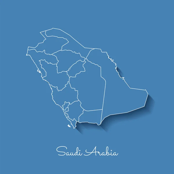 Saudi-Arabian alueen kartta sininen valkoinen ääriviivat ja varjo sinisellä taustalla Yksityiskohtainen kartta — vektorikuva
