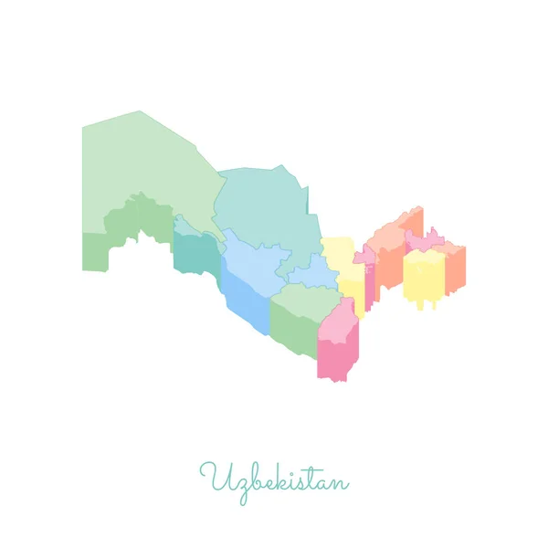 Mapa regional de Uzbekistán vista superior isométrica colorida Mapa detallado de Uzbekistán regiones Vector — Vector de stock