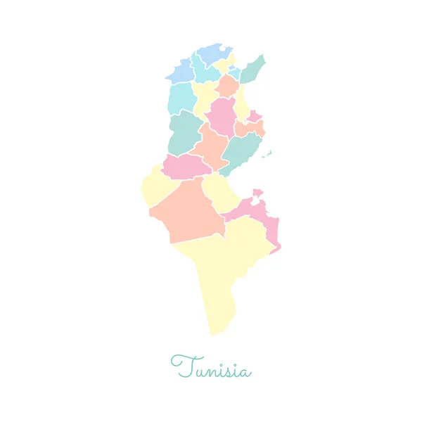 Τυνησία Χάρτης περιοχής πολύχρωμο με λευκό περίγραμμα λεπτομερούς χάρτη των Περιφερειών Τυνησία διάνυσμα — Διανυσματικό Αρχείο