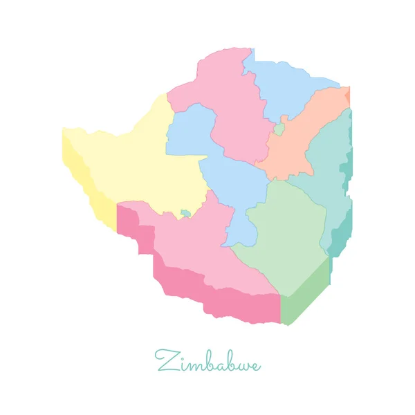 Simbabwe Region Karte bunt isometrische Draufsicht Detailkarte Simbabwe Regionen Vektor — Stockvektor