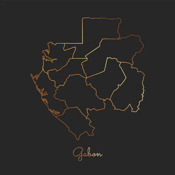Gabon-Landkarte Goldener Gradienten-Umriss auf dunklem Hintergrund Detailkarte der gabunischen Regionen Vektor — Stockvektor