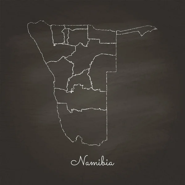 Namibia region map hand drawn with white chalk on school blackboard texture Detailed map of