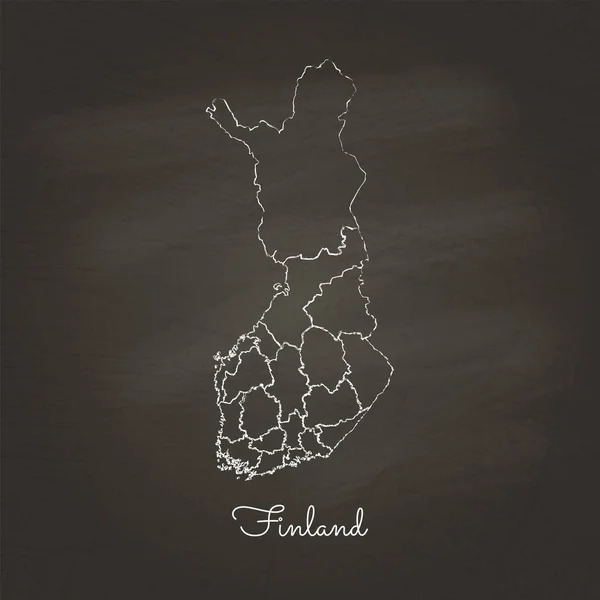 Finland region map hand drawn with white chalk on school blackboard texture Detailed map of