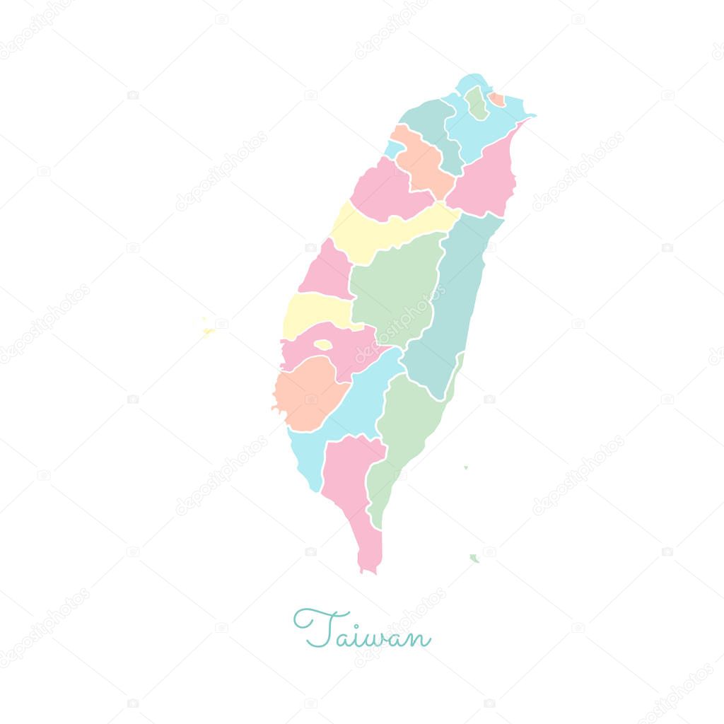 Taiwan region map colorful with white outline Detailed map of Taiwan regions Vector illustration