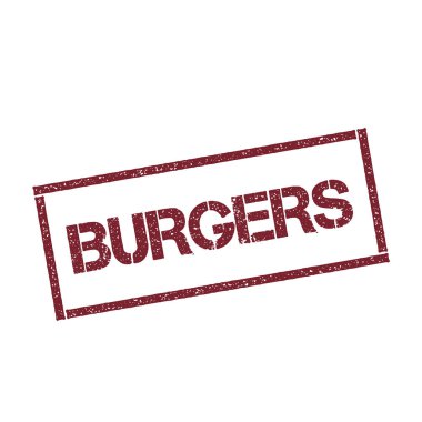 Burger dikdörtgen beyaz arka plan vektör izole metin ile dokulu kırmızı mühür damgası