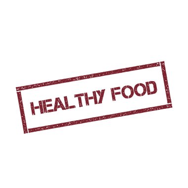 Sağlıklı gıda dikdörtgen damga dokulu kırmızı mühür ile izole beyaz arka plan vektör üzerinde metin