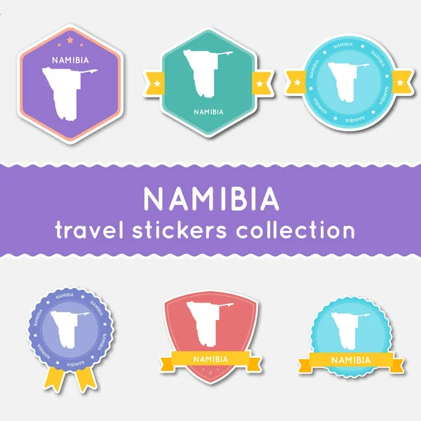 Namibia collezione di adesivi di viaggio Big set di adesivi con mappa degli Stati Uniti e il nome Materiale piatto — Vettoriale Stock