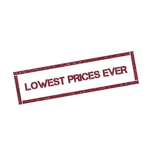Preços mais baixos sempre retangular selo Selo vermelho texturizado com texto isolado no fundo branco — Vetor de Stock
