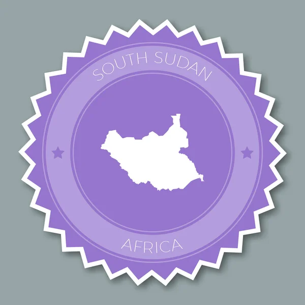 남쪽 수단 배지 플랫 디자인 이름 국가 지도와 최신 유행 색상의 라운드 플랫 스타일 스티커 — 스톡 벡터