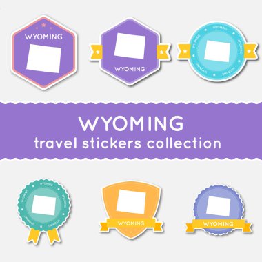 Wyoming Seyahat çıkartma koleksiyonu büyük çıkartmaları kümesi bizimle devlet harita ve adı düz malzeme