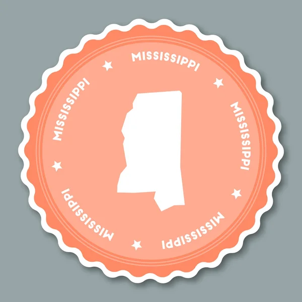 Mississippi klistermärke platt design runda platta stil emblem av trendiga färger med staten kartan och — Stock vektor