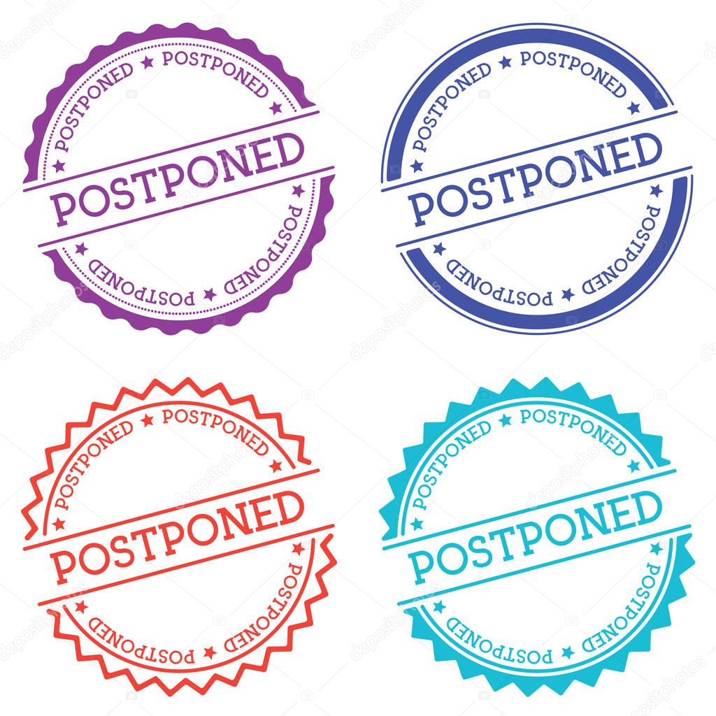 Postponed badge isolated on white background Flat style round label with text Circular emblem