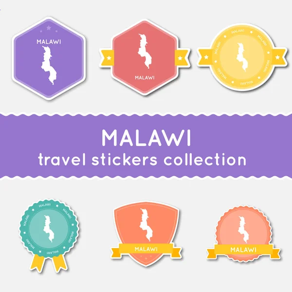Malawi podróży naklejki kolekcji duży zestaw naklejek z kraju mapę i nazwa materiału płaskiego — Wektor stockowy