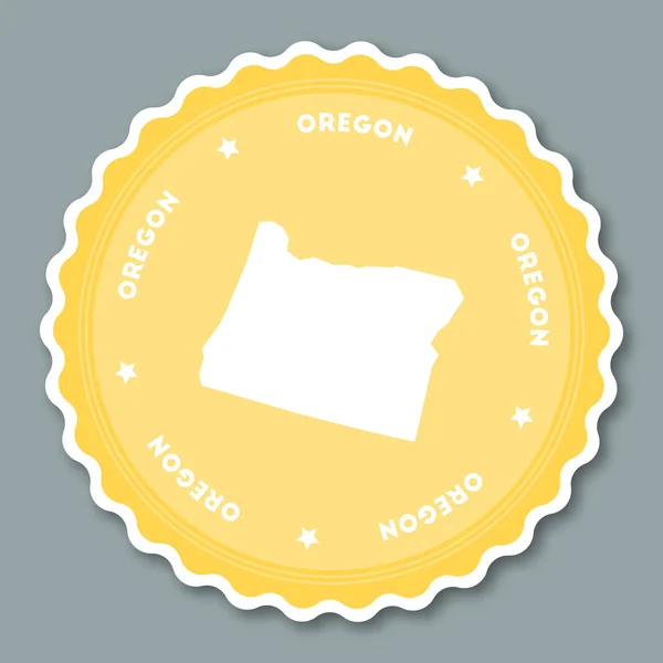 Oregon naklejki płaski kształt okrągły, płaski odznaki modnych kolorów z mapy Państwa i jest nazwą — Wektor stockowy