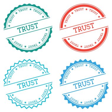 Düz beyaz arka plan üzerinde izole rozet güven stil etiketi ile metin dairesel amblemi vektör yuvarlak