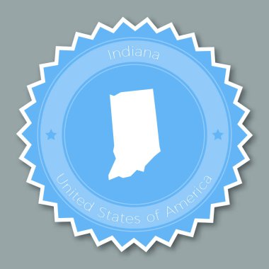 Indiana rozet tasarım düz stil etiketi ile Devlet harita trendy renklerinin yuvarlak düz ve bize isim
