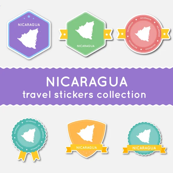 Nicaragua travel stickers collectie grote reeks van stickers met ons staat kaart en naam platte materiaal — Stockvector