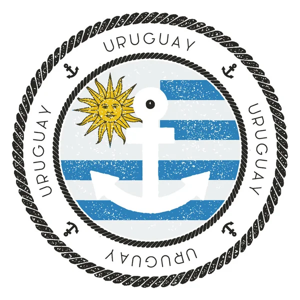 Sello de Viaje Náutico con Bandera de Uruguay y Ancla Sello de caucho marino con borde de cuerda redonda y — Archivo Imágenes Vectoriales