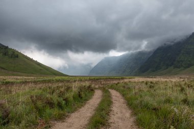 Savana Bromo Tengger caldera Ulusal Parkı, Java Adası Endonezya içine yolda