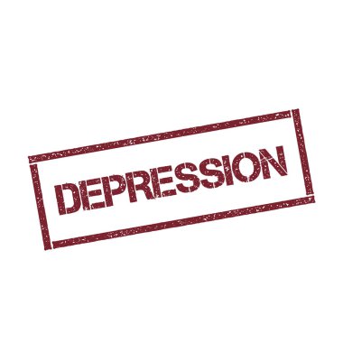 Depresyon dikdörtgen damga dokulu kırmızı mühür ile izole beyaz arka plan vektör üzerinde metin