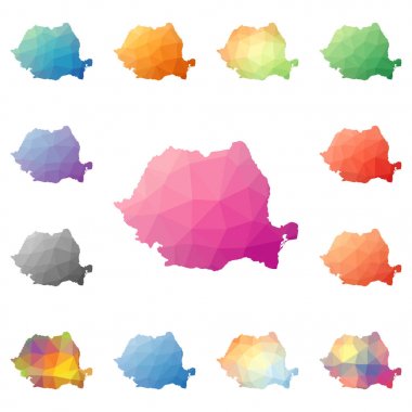 Romanya geometrik poligonal mozaik tarzı koleksiyon parlak soyut mozaik düşük Poli haritalar