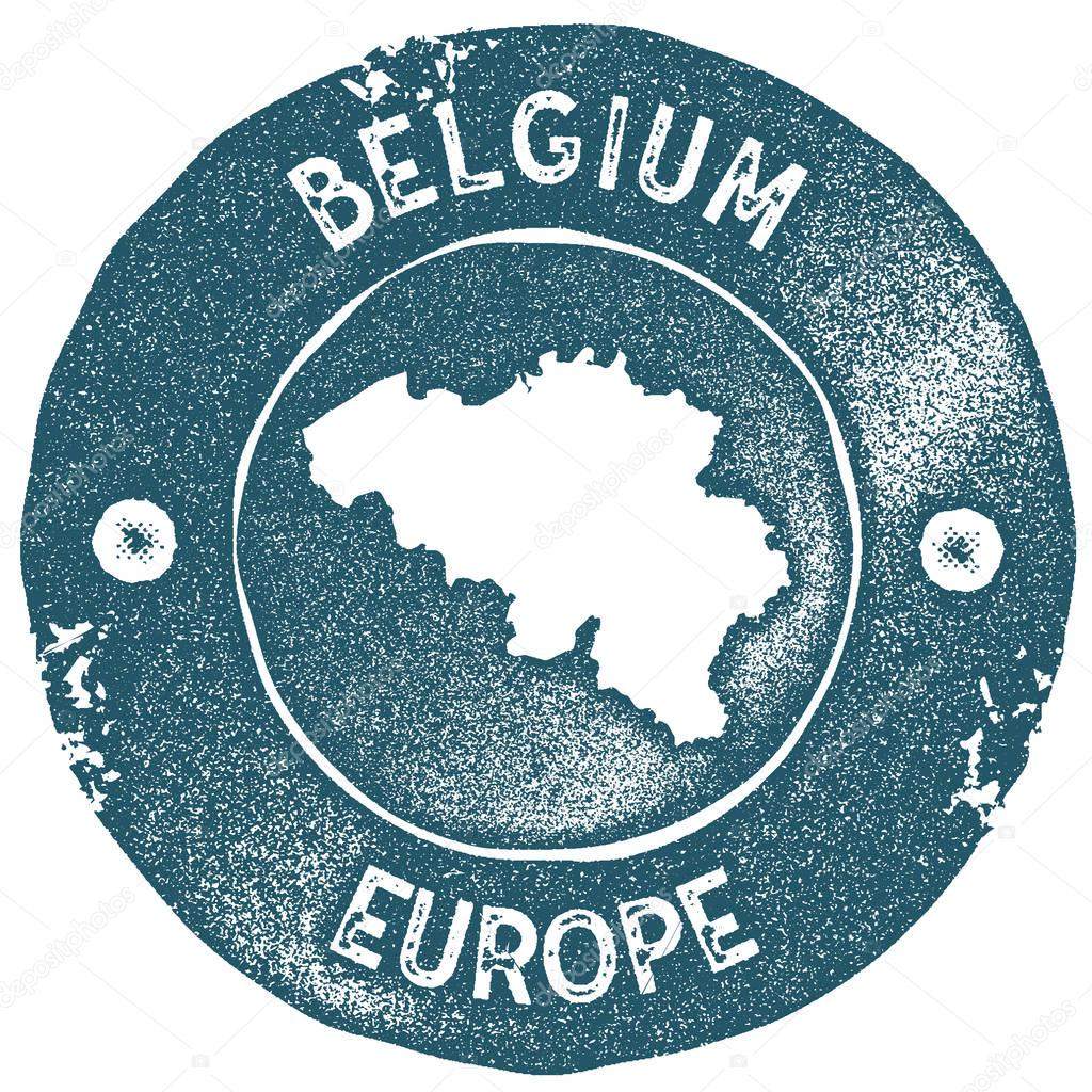 Belgium map vintage stamp. Retro style handmade label. Belgium badge or element for travel souvenirs. Rubber stamp with country map silhouette. Vector illustration.
