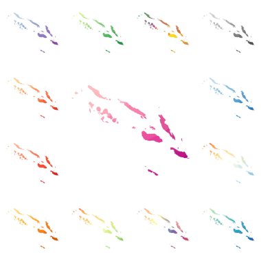 Solomon Adaları geometrik poligonal mozaik tarzı koleksiyon parlak soyut mozaik düşük haritalar