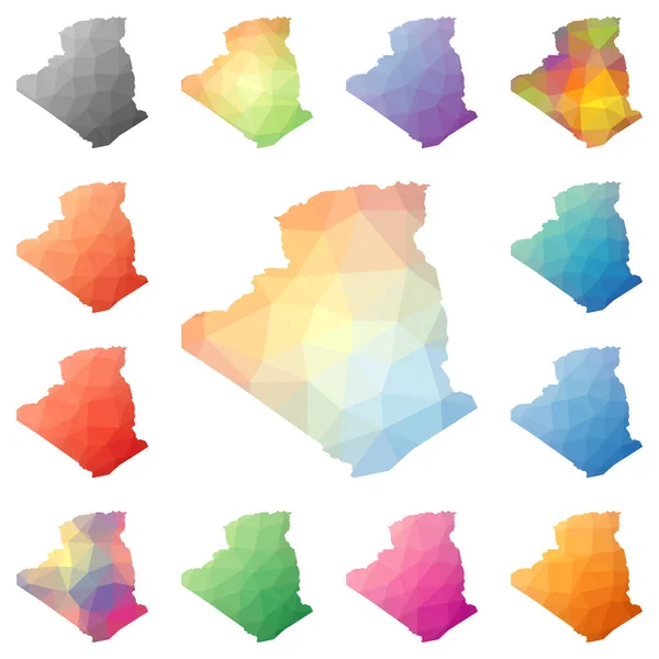 Algeriet geometriska polygonal mosaik stil kartor samling ljusa abstrakta tessellation låg poly — Stock vektor