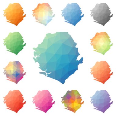 Sierra Leone geometrik poligonal mozaik tarzı koleksiyon parlak soyut mozaik düşük haritalar