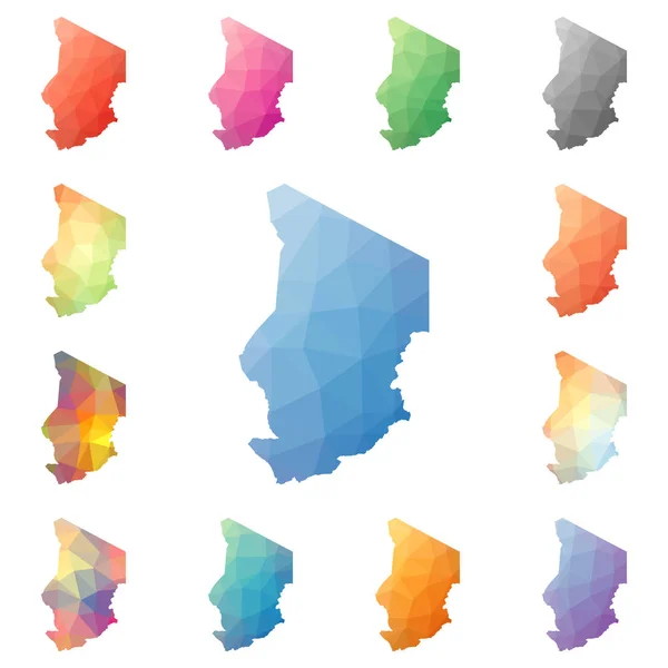 Τσαντ γεωμετρικού μωσαϊκού πολυγωνικό στυλ χάρτες συλλογή φωτεινό αφηρημένη ψηφιδοποίηση χαμηλή poly — Διανυσματικό Αρχείο