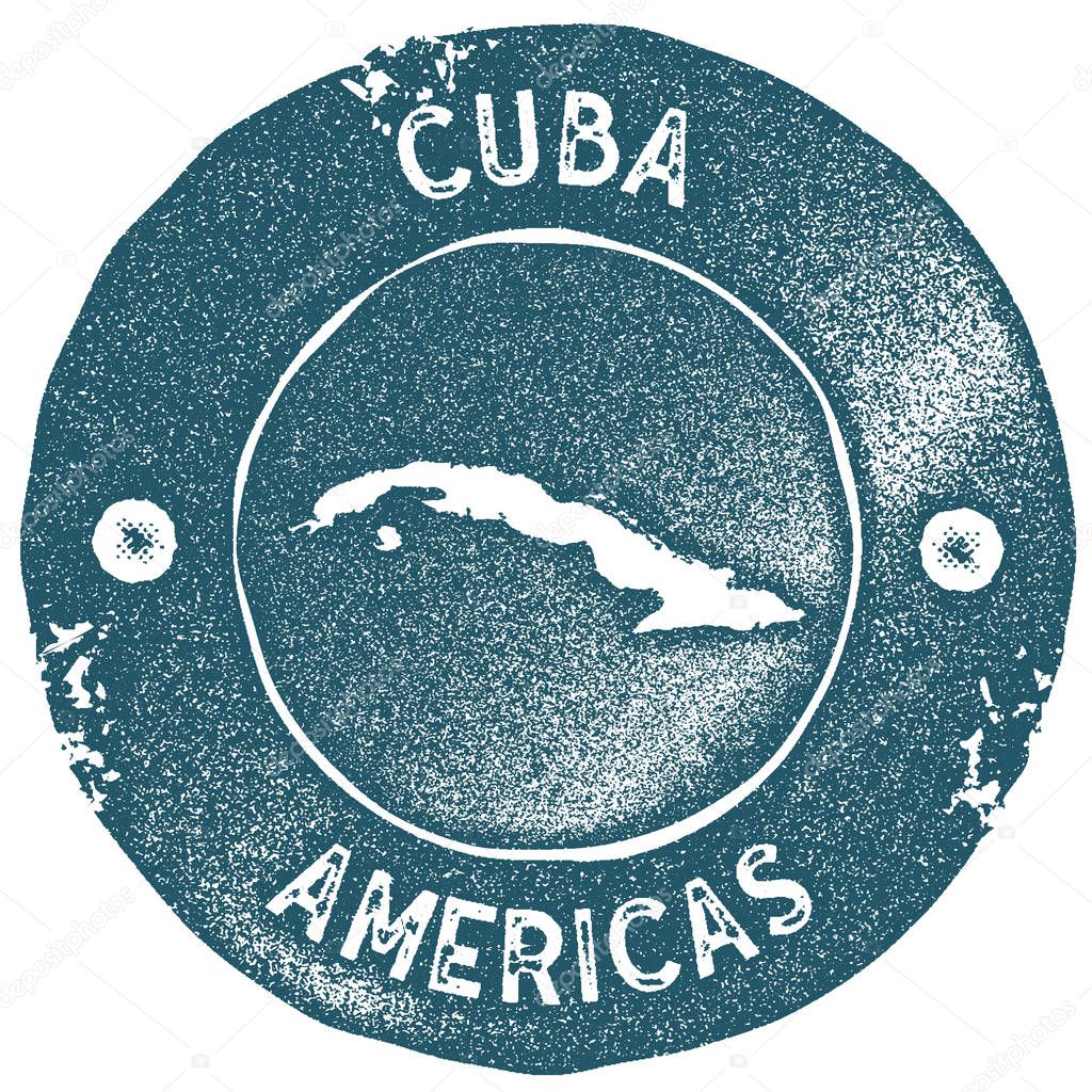 Cuba map vintage stamp. Retro style handmade label. Cuba badge or element for travel souvenirs. Rubber stamp with country map silhouette. Vector illustration.