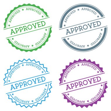 Düz beyaz arka plan üzerinde izole onaylı rozet stil yuvarlak etiket metin dairesel amblemi ile