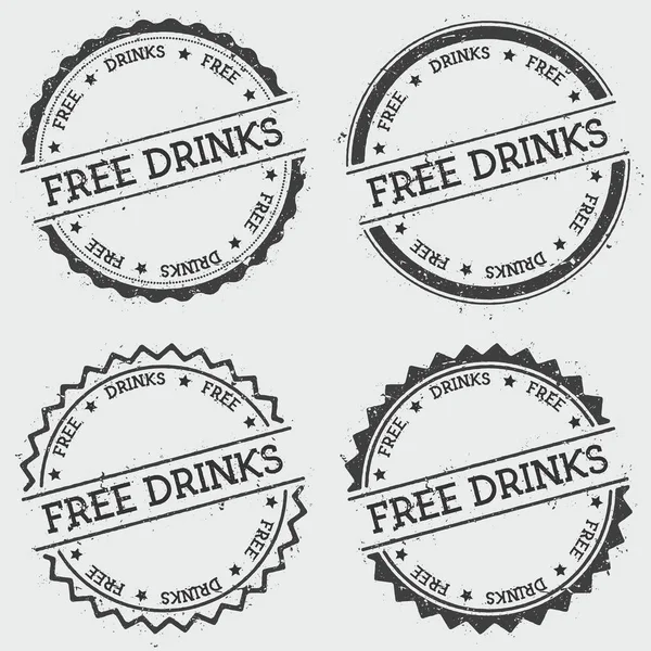 Bebidas gratis insignia sello aislado sobre fondo blanco Grunge ronda sello hipster con tinta de texto — Vector de stock