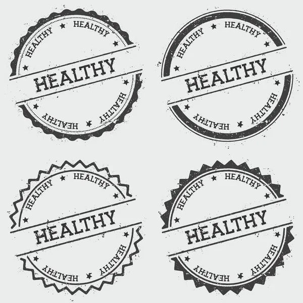 Healthy insignia stamp isolated on white background Grunge round hipster seal with text ink — Stock Vector