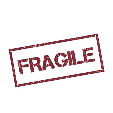 Kırılgan dikdörtgen damga dokulu kırmızı mühür ile izole beyaz arka plan vektör üzerinde metin