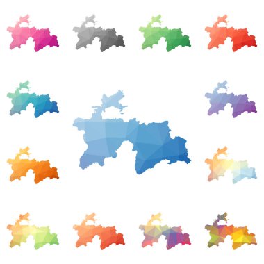 Tacikistan geometrik poligonal mozaik tarzı koleksiyon parlak soyut mozaik düşük Poli haritalar