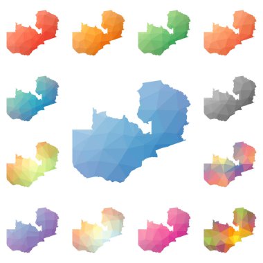 Zambiya geometrik poligonal mozaik tarzı koleksiyon parlak soyut mozaik düşük Poli haritalar