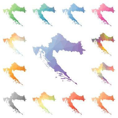 Hırvatistan geometrik poligonal mozaik tarzı koleksiyon parlak soyut mozaik düşük Poli haritalar