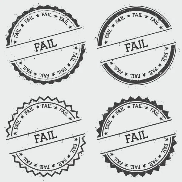 Fallar sello insignia aislado sobre fondo blanco Grunge ronda sello hipster con textura de tinta de texto — Vector de stock