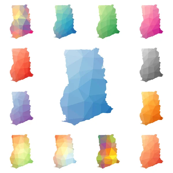 Gana geométrica estilo mosaico poligonal mapas coleção brilhante abstrato tesselação baixo poli —  Vetores de Stock