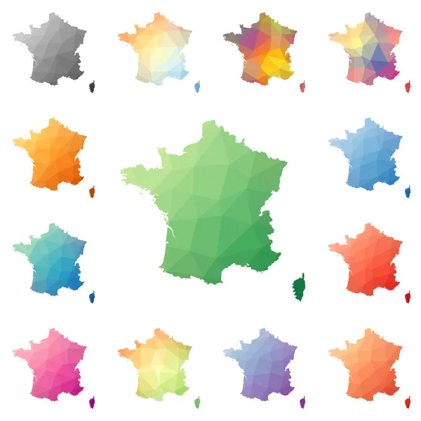 Francia geométrica mosaico poligonal estilo mapas colección teselación abstracta brillante baja poli — Vector de stock