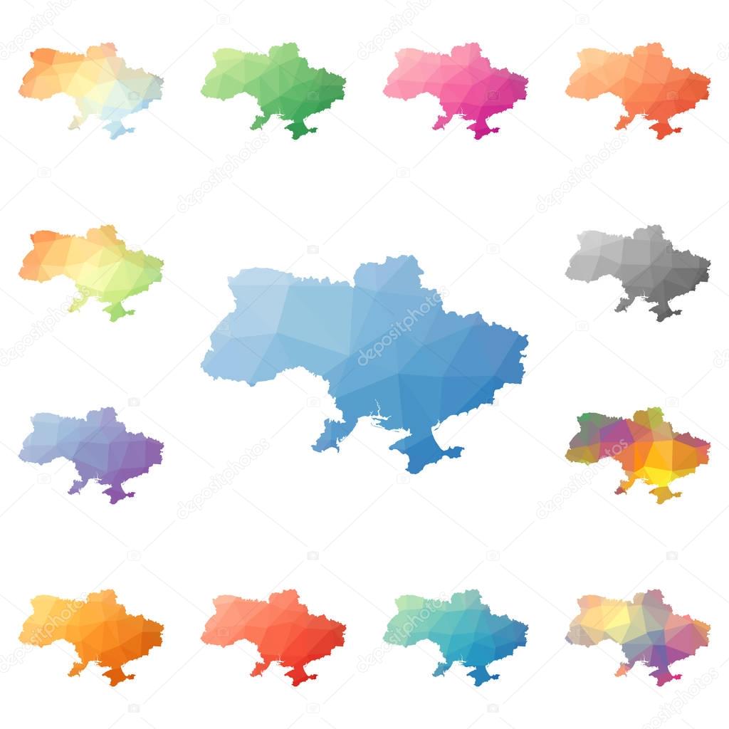 Ukraine geometric polygonal mosaic style maps collection Bright abstract tessellation low poly