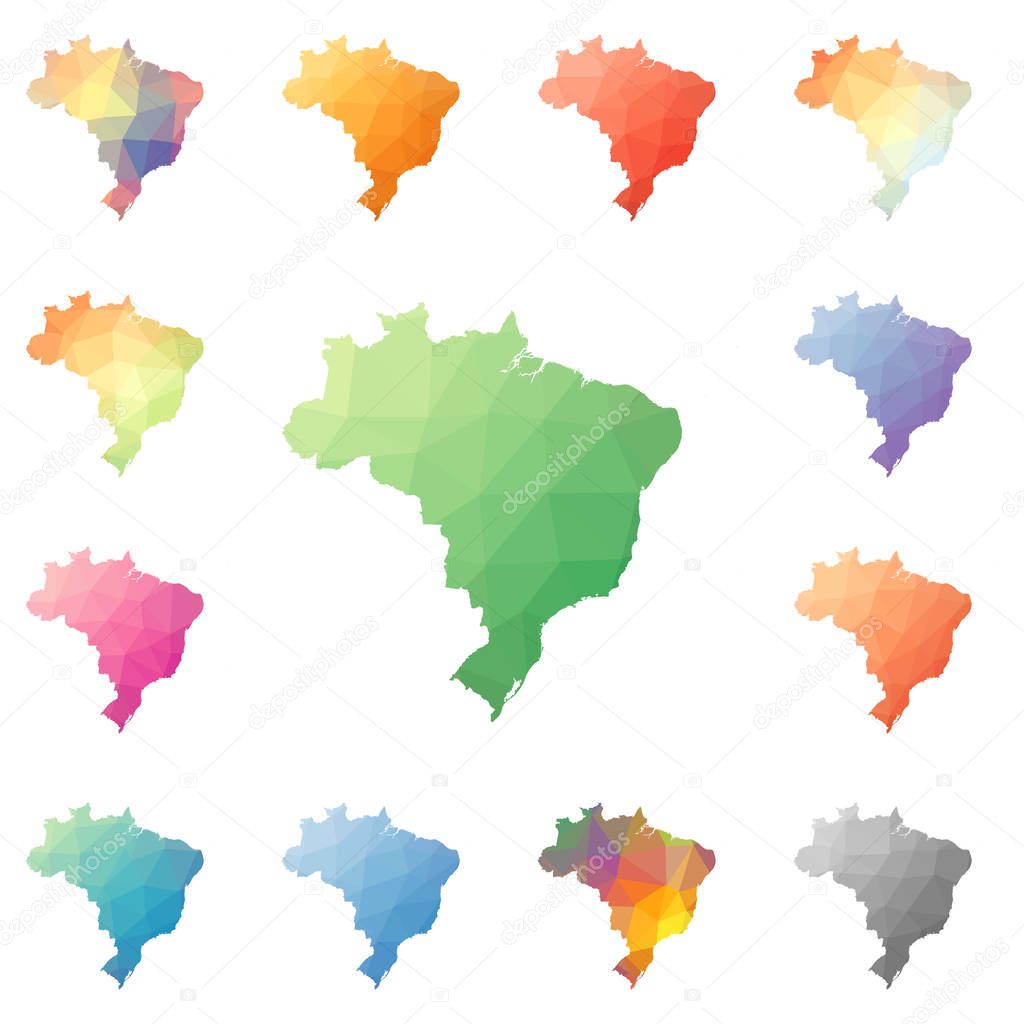 Brazil geometric polygonal mosaic style maps collection Bright abstract tessellation low poly